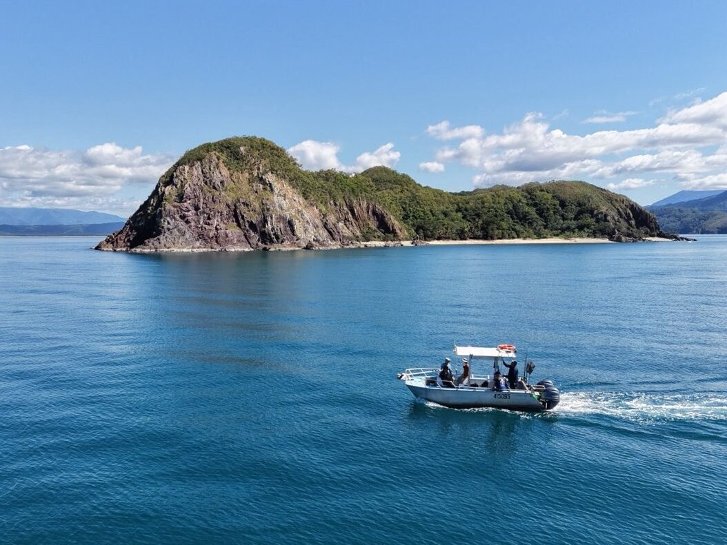 Aerial photo of fishing vessel near daintree river