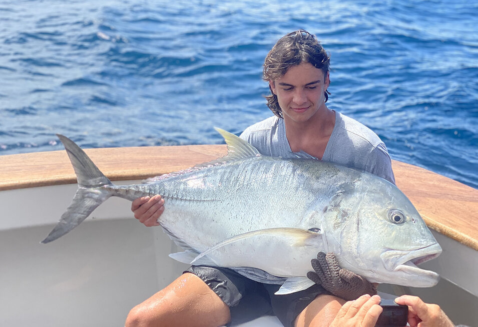 A big giant trevally caught on the Shaka game boat 