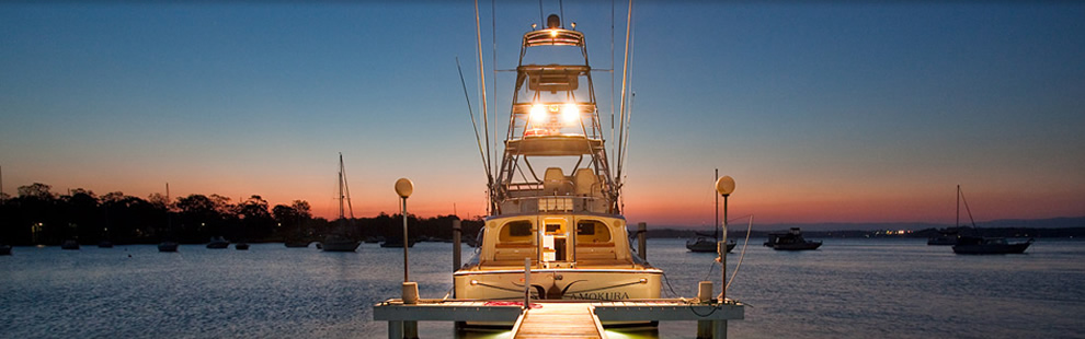Amokura luxury fishing vessel at dawn
